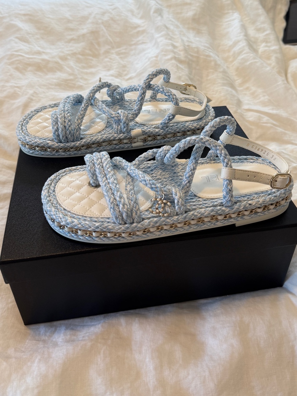 CHANEL Light Blue & White Braided Rope Sandals - Picture 3 of 13